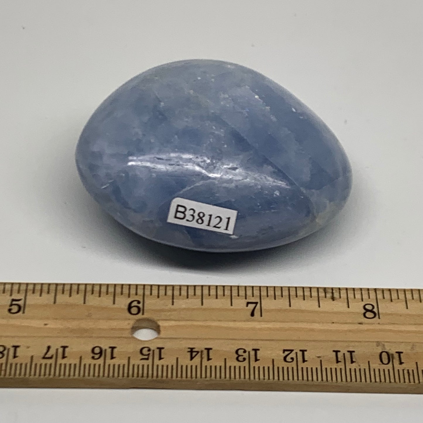 144.1g, 2.5"x2.1"x1.2" Blue Calcite Palm-Stone Polished Tumbled, B38121