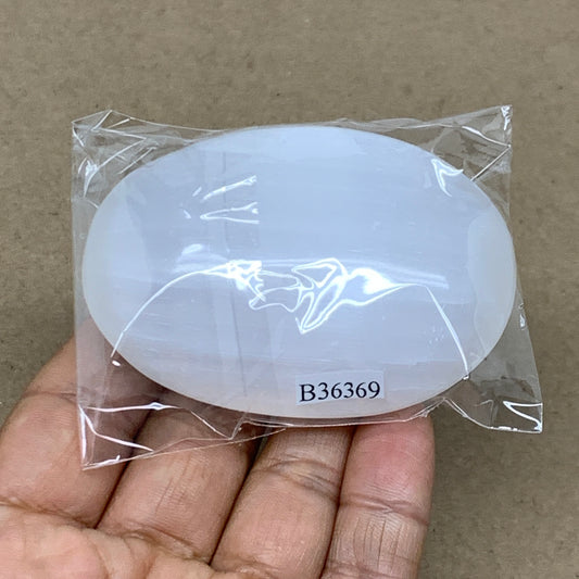 96g, 2.8"x1.8"x0.9", White Selenite Palmstone Crystal Pillow Reiki, B36369