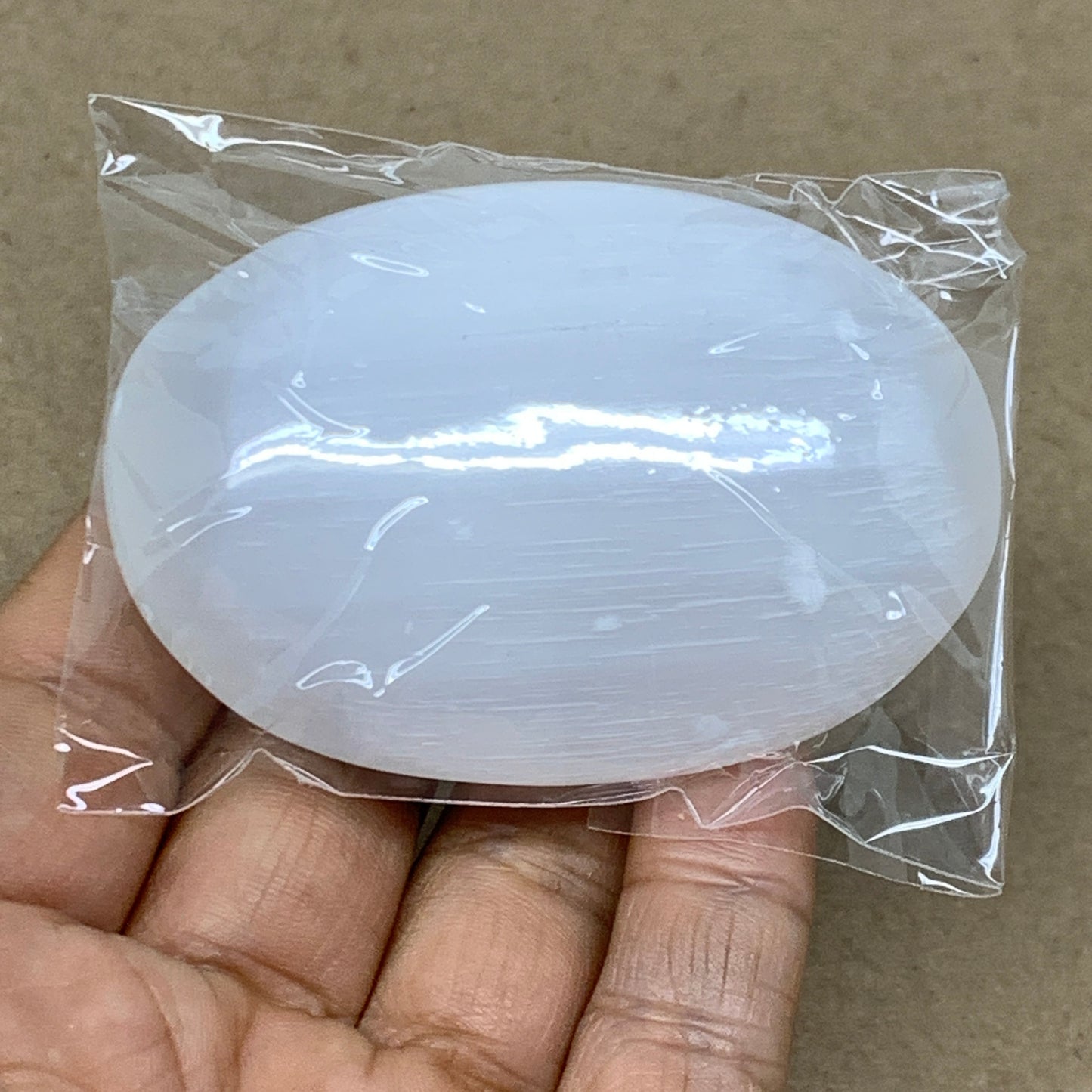 96g, 2.8"x1.8"x0.9", White Selenite Palmstone Crystal Pillow Reiki, B36369