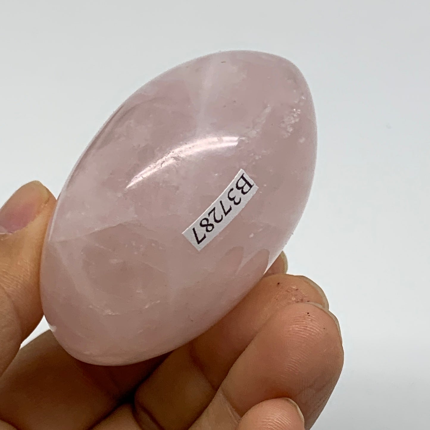 162g , 2.5"x2"x1.4", Natural Pink Rose Quartz Palm-stone Crystal, B37287