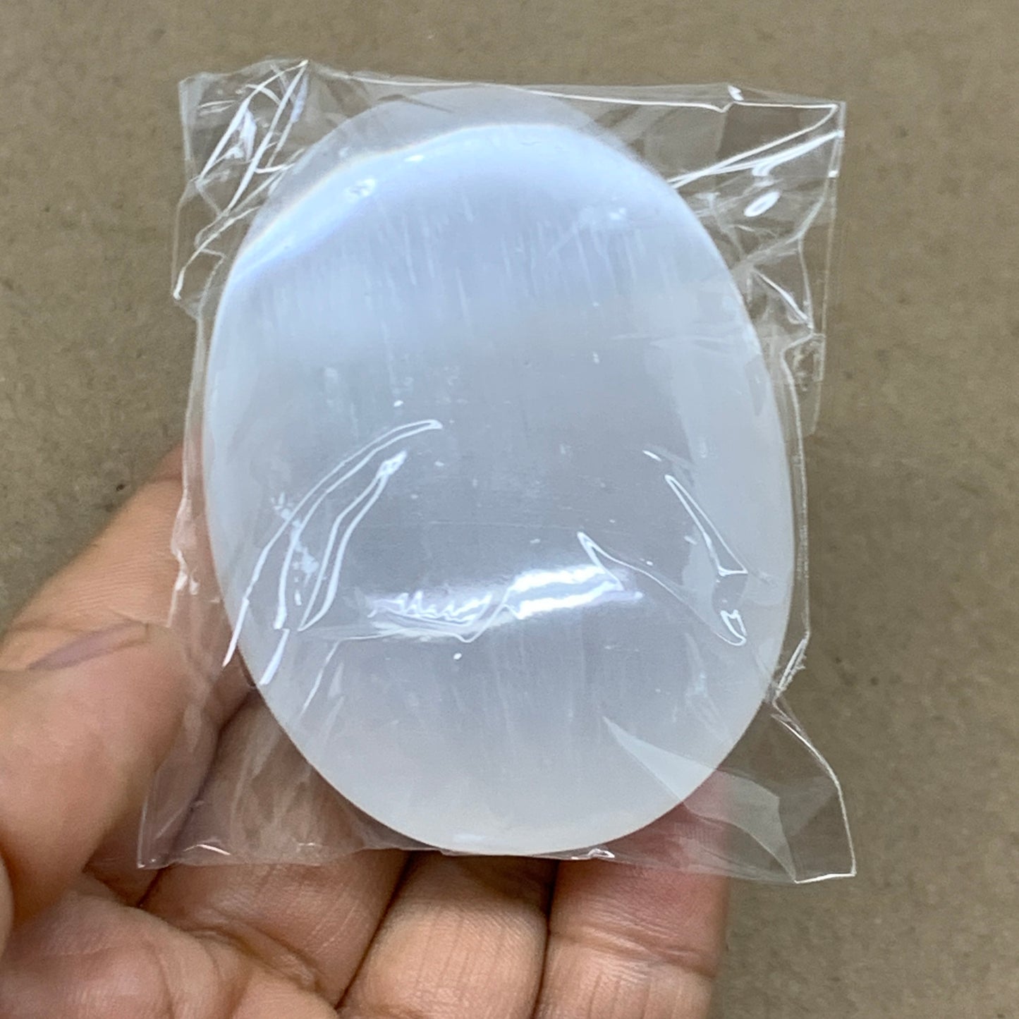 96g, 2.8"x1.8"x0.9", White Selenite Palmstone Crystal Pillow Reiki, B36369