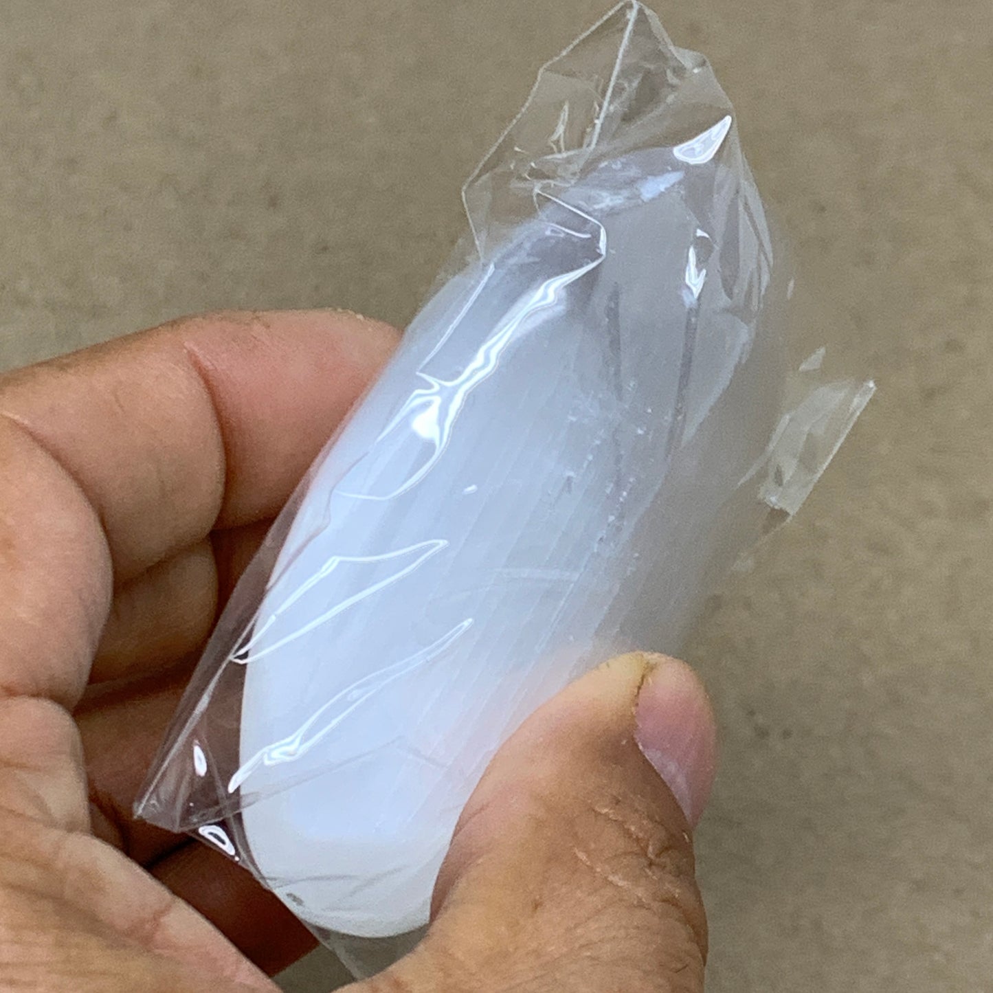 96g, 2.8"x1.8"x0.9", White Selenite Palmstone Crystal Pillow Reiki, B36369