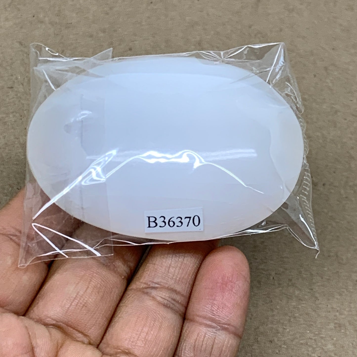 98g, 2.7"x2"x1", White Selenite Palmstone Crystal Pillow Reiki, B36370