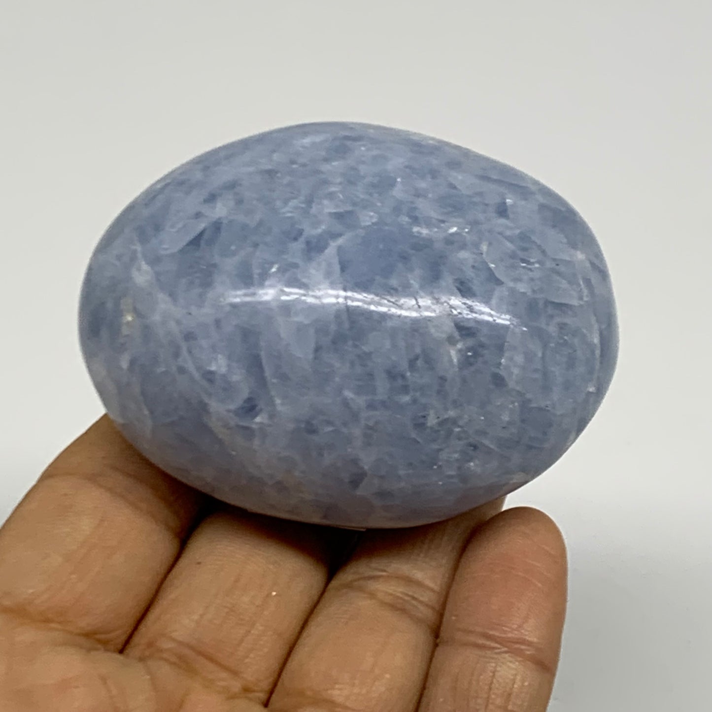 165.8g, 2.6"x2"x1.3" Blue Calcite Palm-Stone Polished Tumbled, B38123