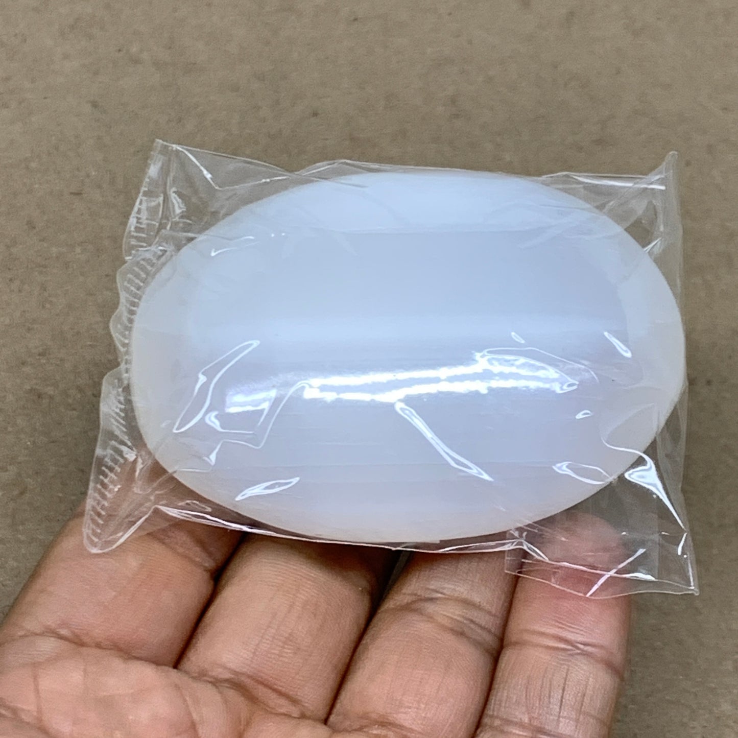 98g, 2.7"x2"x1", White Selenite Palmstone Crystal Pillow Reiki, B36370