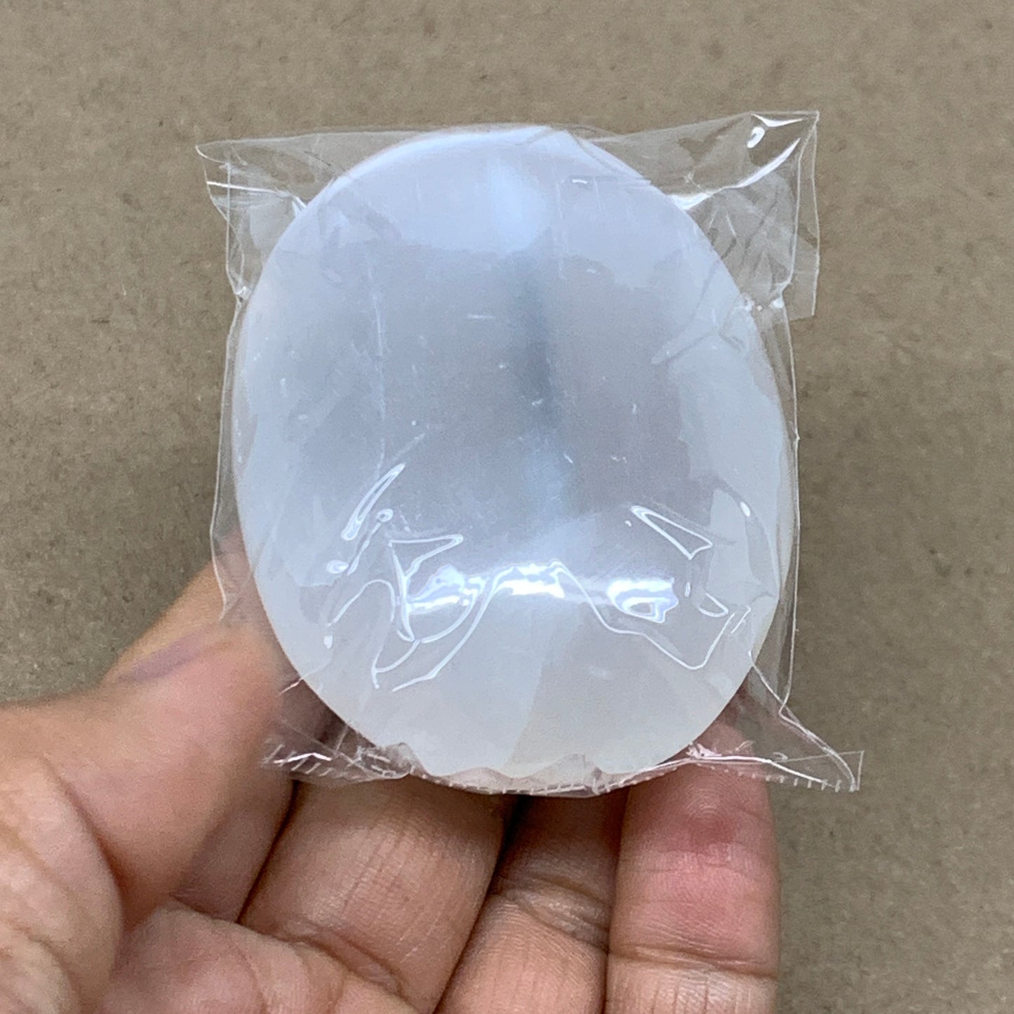 98g, 2.7"x2"x1", White Selenite Palmstone Crystal Pillow Reiki, B36370