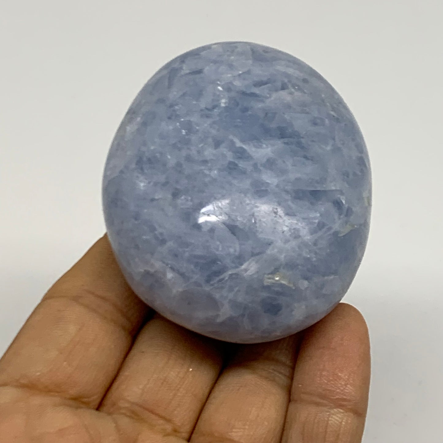 165.8g, 2.6"x2"x1.3" Blue Calcite Palm-Stone Polished Tumbled, B38123