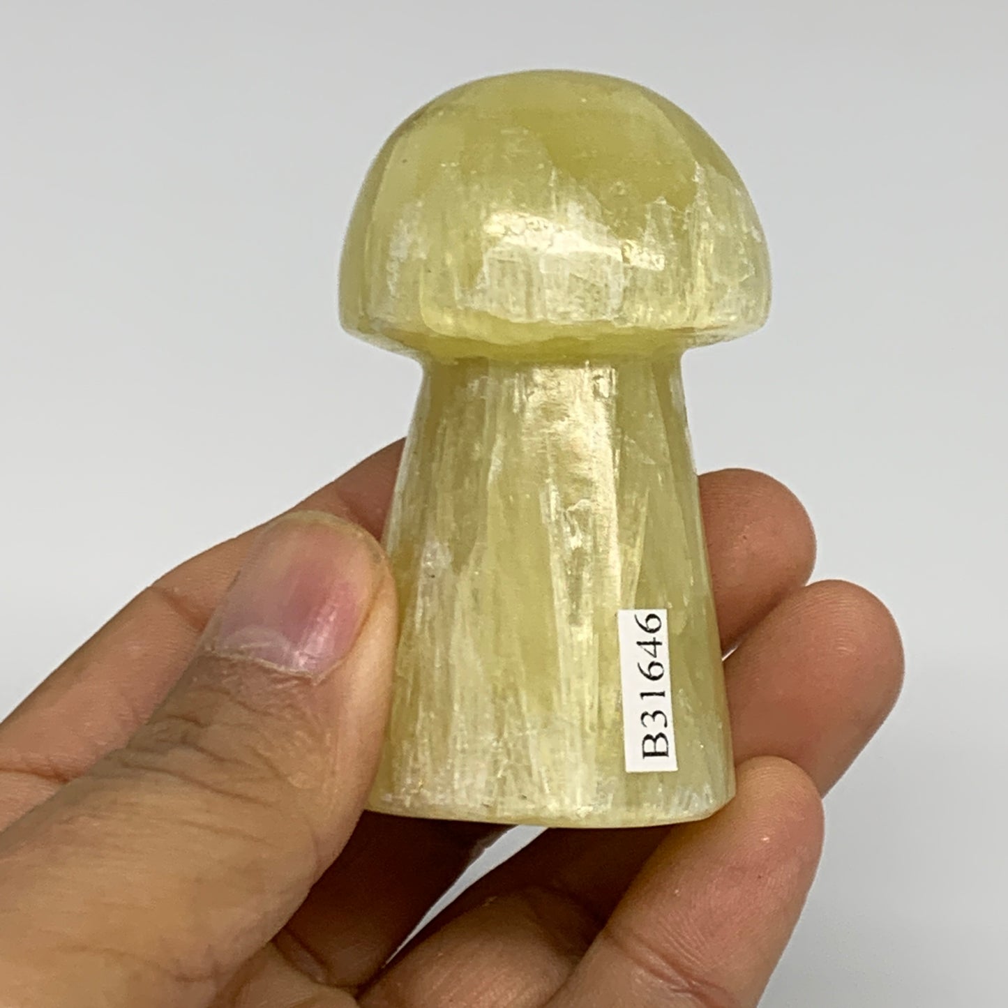 138.2g, 2.5"x1.3" Natural Lemon Calcite Mushroom Gemstone @Pakistan, B31646