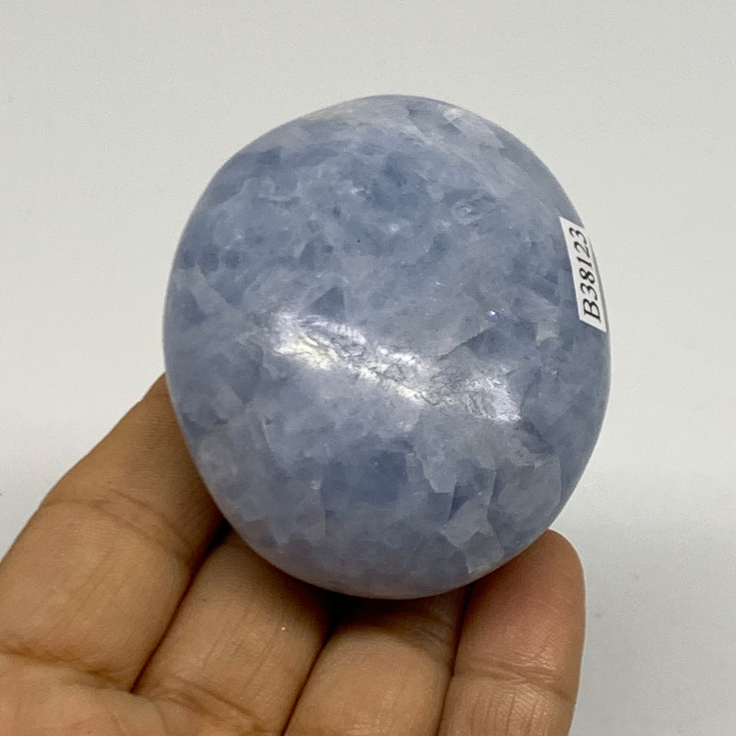 165.8g, 2.6"x2"x1.3" Blue Calcite Palm-Stone Polished Tumbled, B38123