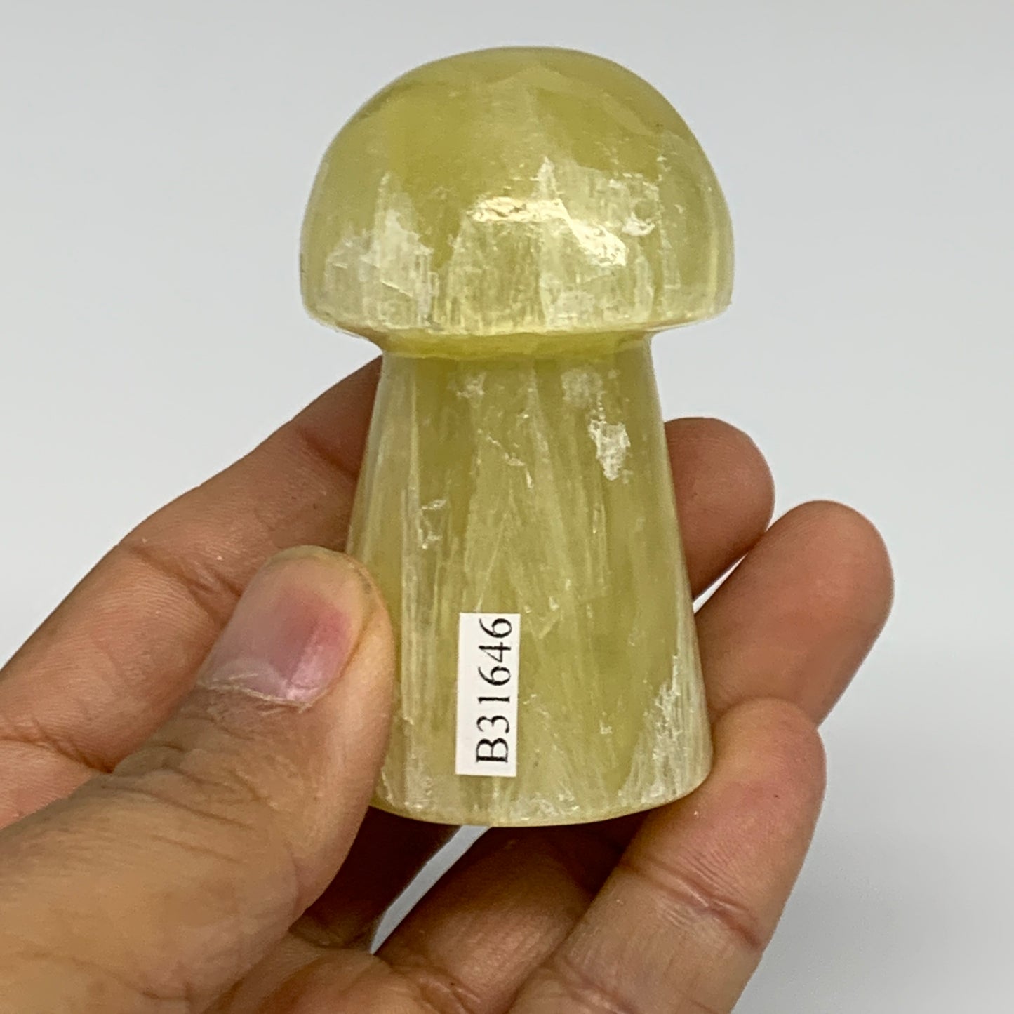 138.2g, 2.5"x1.3" Natural Lemon Calcite Mushroom Gemstone @Pakistan, B31646