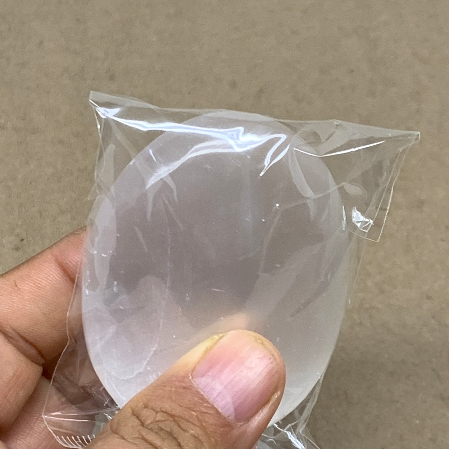 98g, 2.7"x2"x1", White Selenite Palmstone Crystal Pillow Reiki, B36370