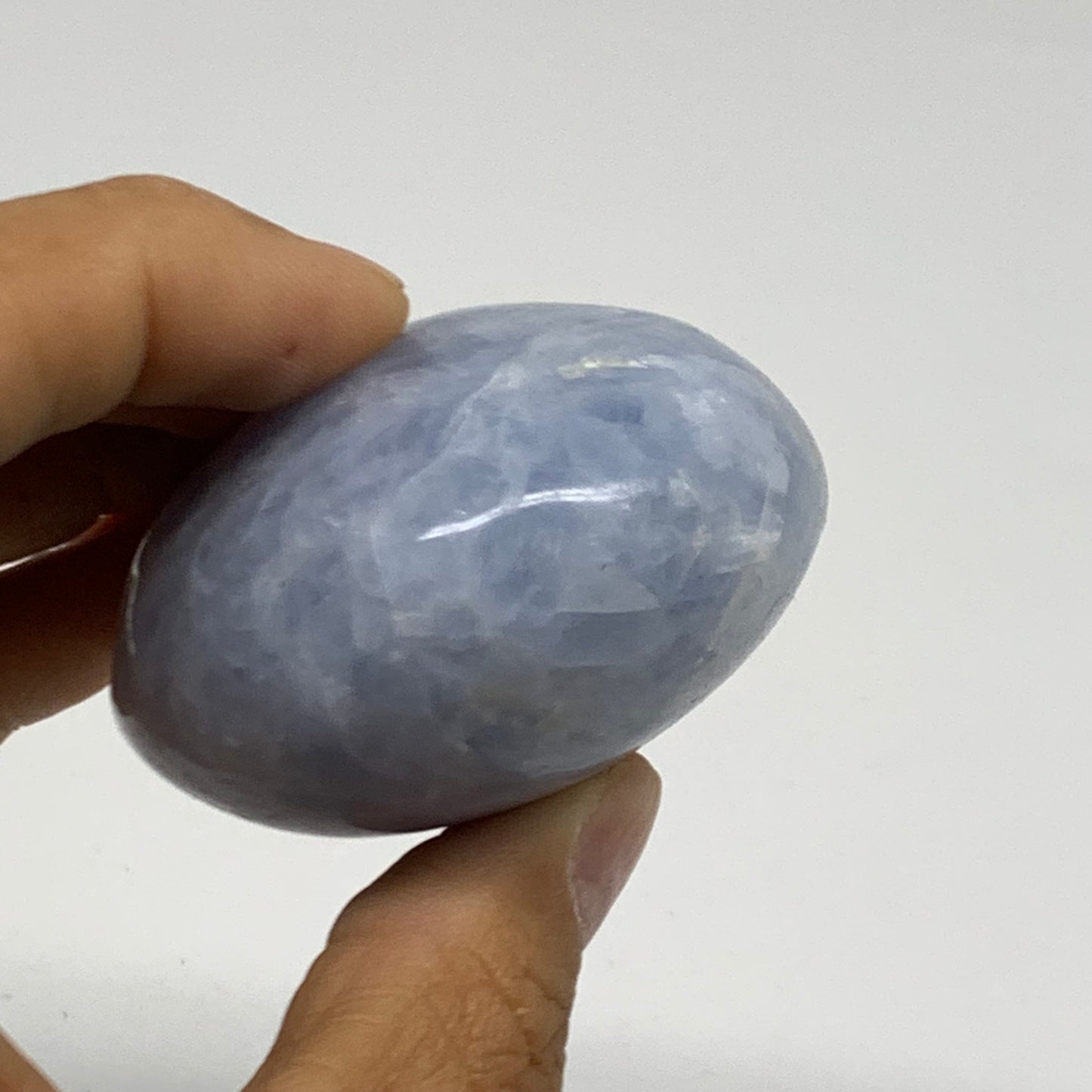 165.8g, 2.6"x2"x1.3" Blue Calcite Palm-Stone Polished Tumbled, B38123