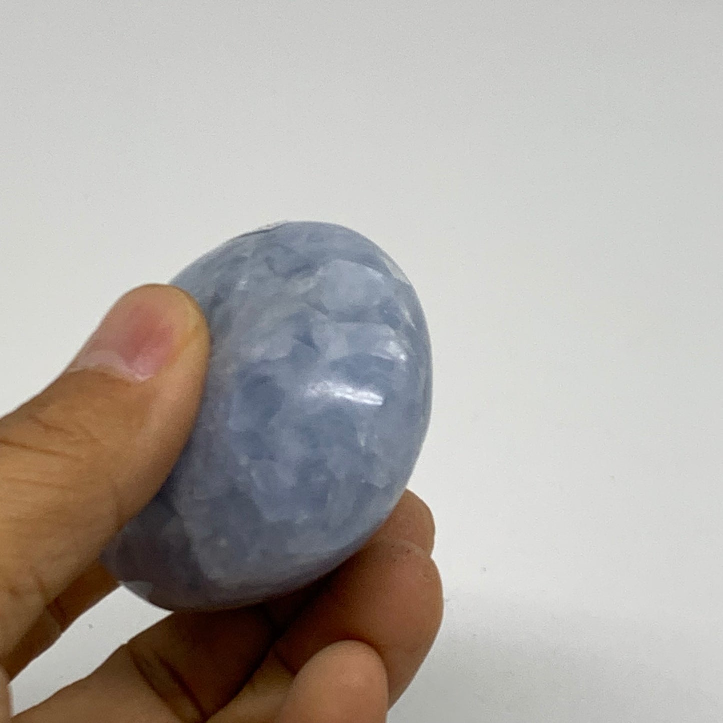 165.8g, 2.6"x2"x1.3" Blue Calcite Palm-Stone Polished Tumbled, B38123