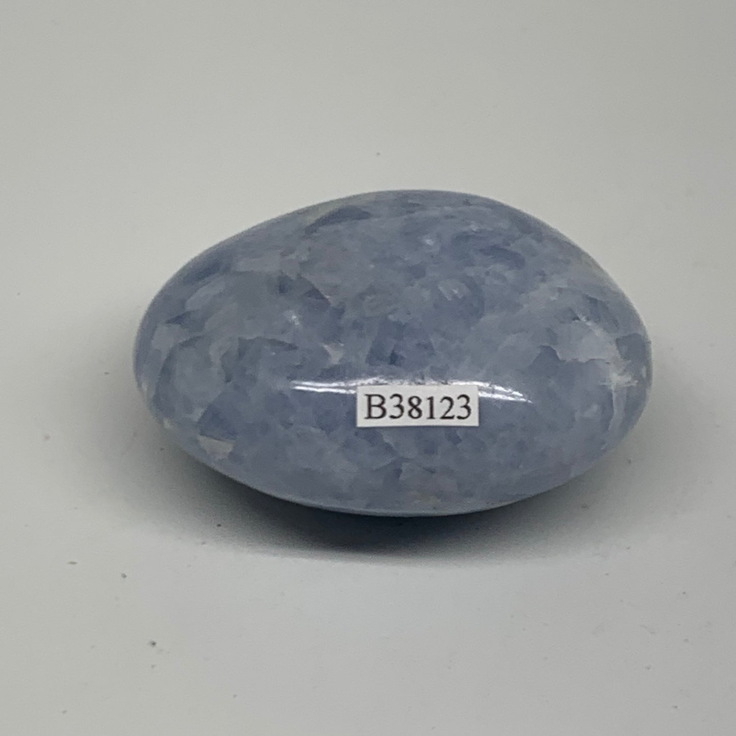 165.8g, 2.6"x2"x1.3" Blue Calcite Palm-Stone Polished Tumbled, B38123