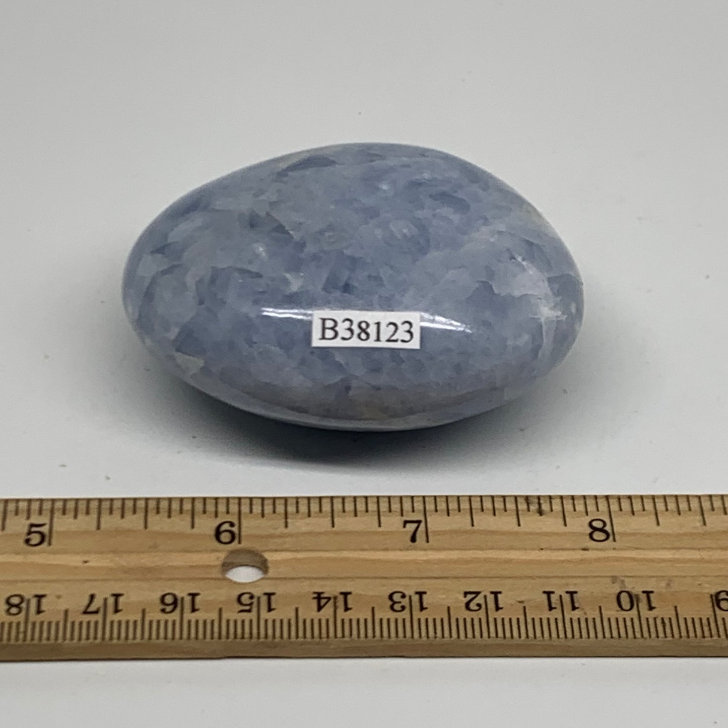 165.8g, 2.6"x2"x1.3" Blue Calcite Palm-Stone Polished Tumbled, B38123