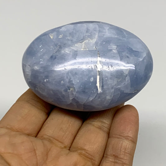 158.6g, 2.7"x2"x1.2" Blue Calcite Palm-Stone Polished Tumbled, B38124
