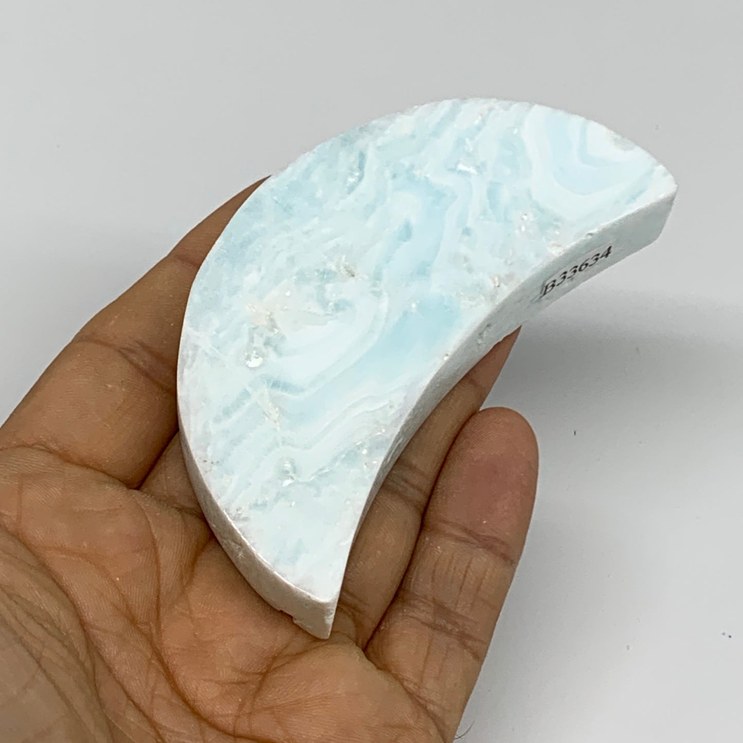 108.3g, 3.2"x1.5"x0.6", Caribbean Calcite Moon Crescent Gemstone, B33634