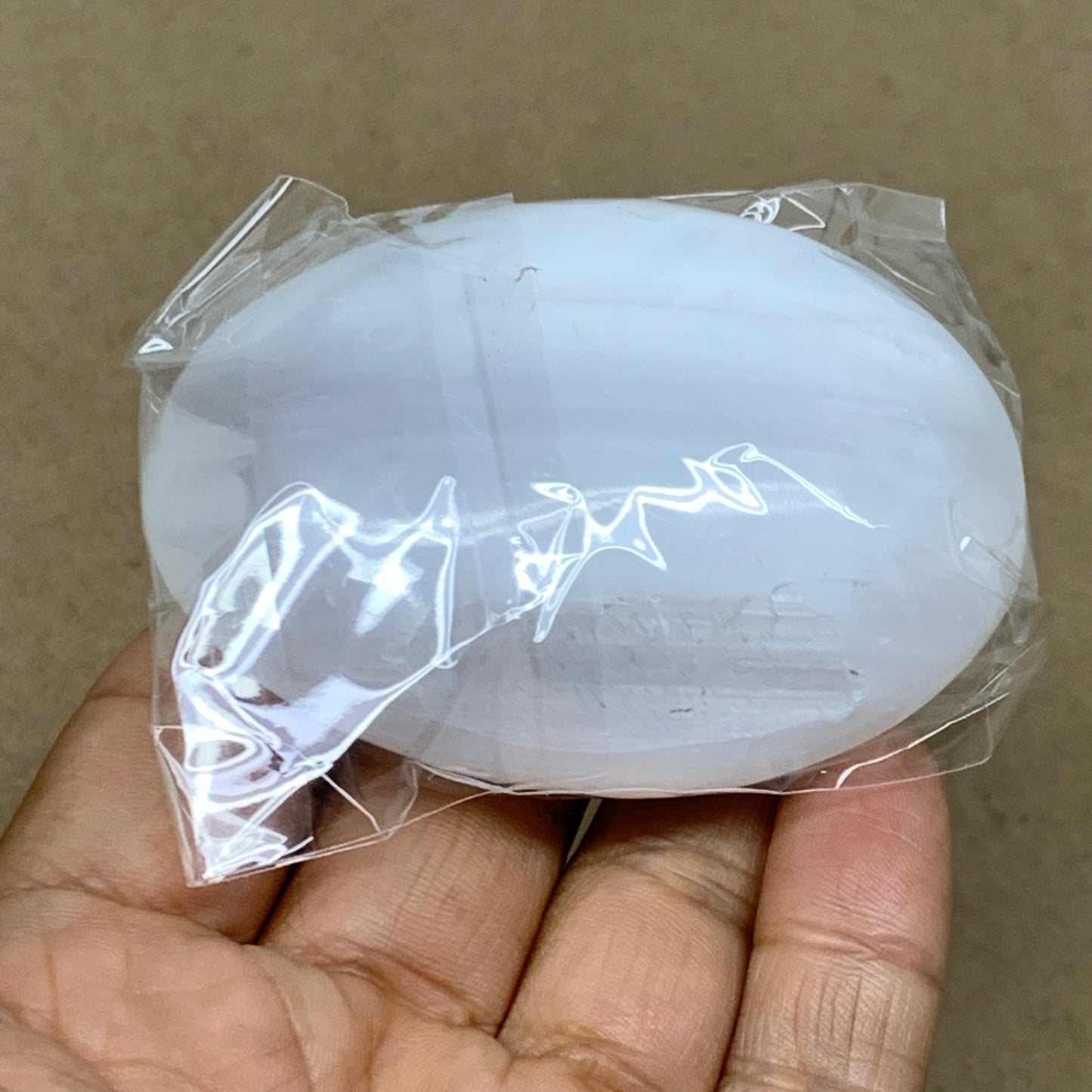 97g, 2.7"x2"x1", White Selenite Palmstone Crystal Pillow Reiki, B36373