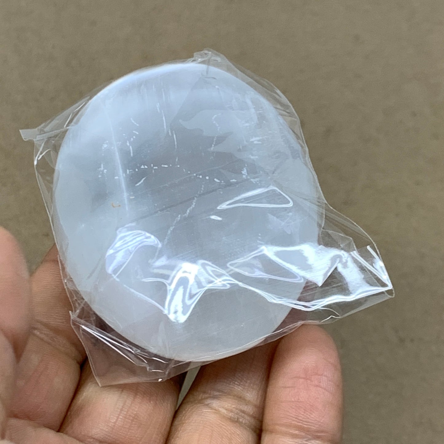 97g, 2.7"x2"x1", White Selenite Palmstone Crystal Pillow Reiki, B36373