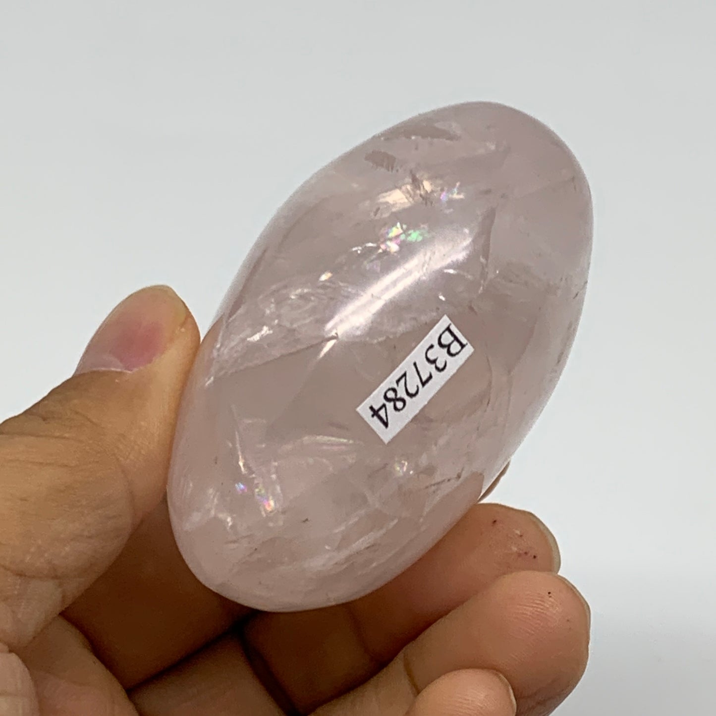 176.2g , 2.5"x2"x1.5", Natural Pink Rose Quartz Palm-stone Crystal, B37284