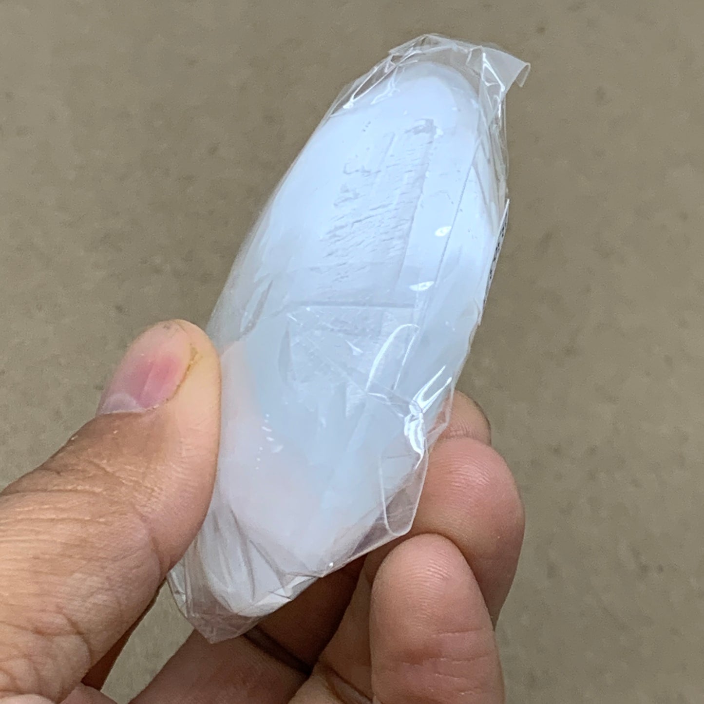97g, 2.7"x2"x1", White Selenite Palmstone Crystal Pillow Reiki, B36373
