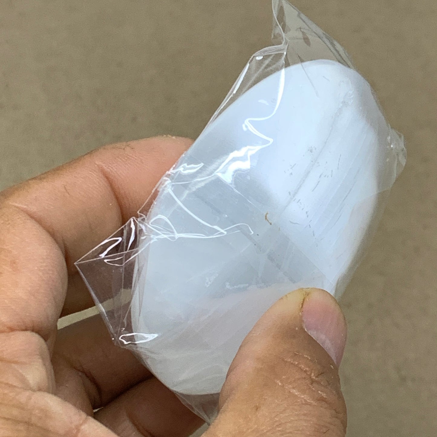 97g, 2.7"x2"x1", White Selenite Palmstone Crystal Pillow Reiki, B36373