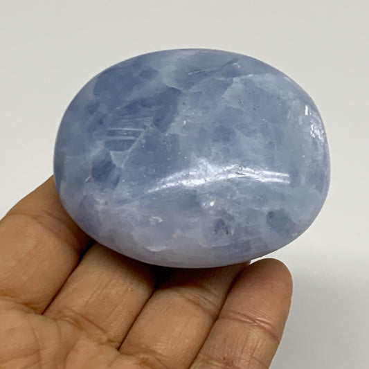 144.2g, 2.4"x2.1"x1.2" Blue Calcite Palm-Stone Polished Tumbled, B38126