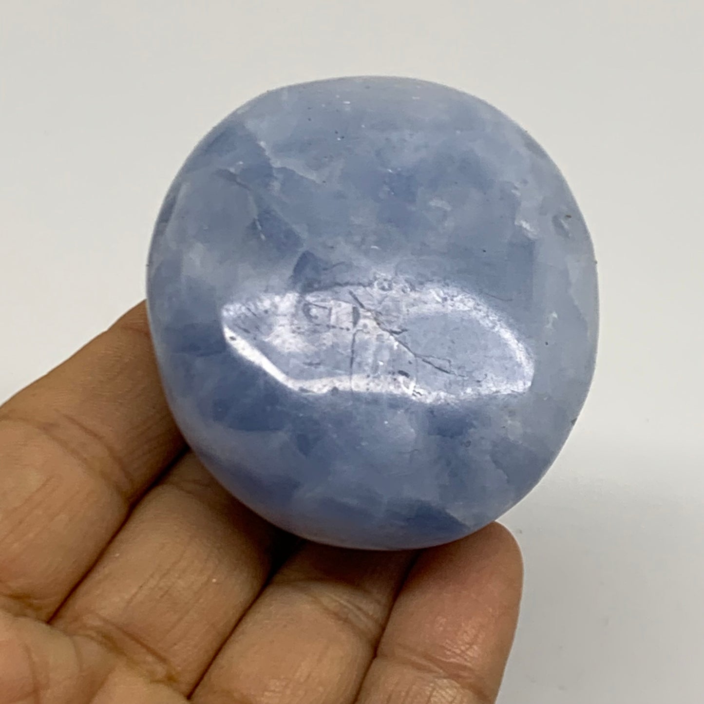 144.2g, 2.4"x2.1"x1.2" Blue Calcite Palm-Stone Polished Tumbled, B38126