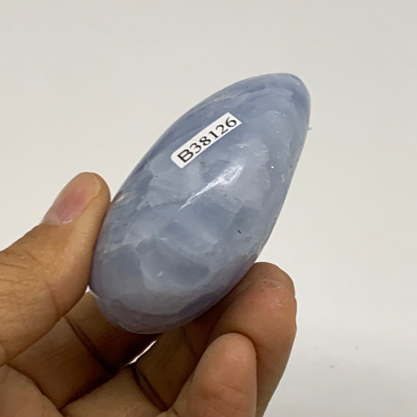 144.2g, 2.4"x2.1"x1.2" Blue Calcite Palm-Stone Polished Tumbled, B38126
