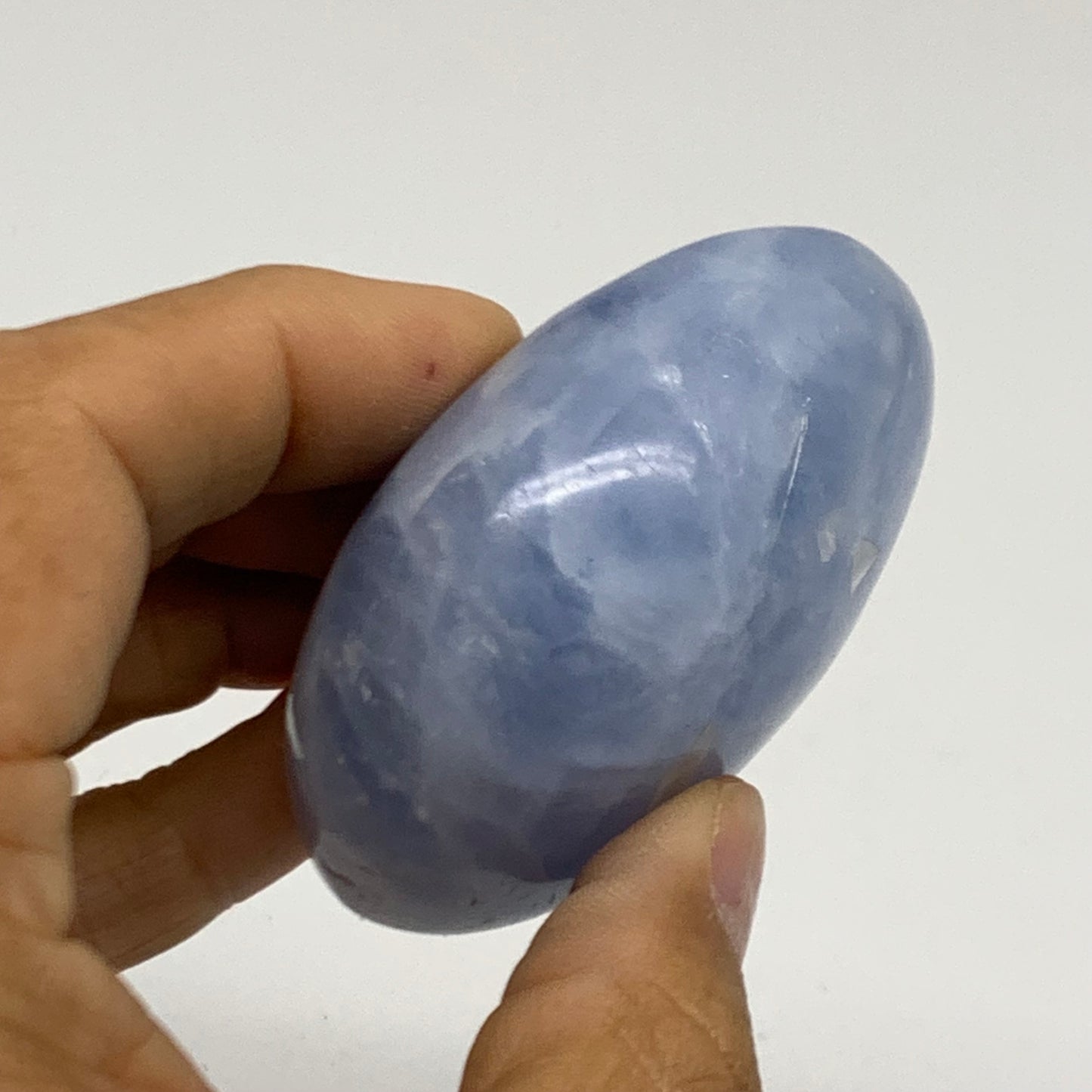144.2g, 2.4"x2.1"x1.2" Blue Calcite Palm-Stone Polished Tumbled, B38126