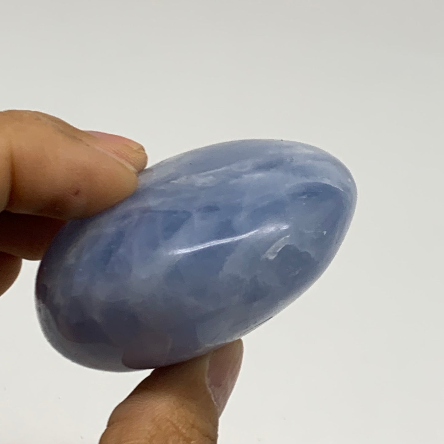 144.2g, 2.4"x2.1"x1.2" Blue Calcite Palm-Stone Polished Tumbled, B38126