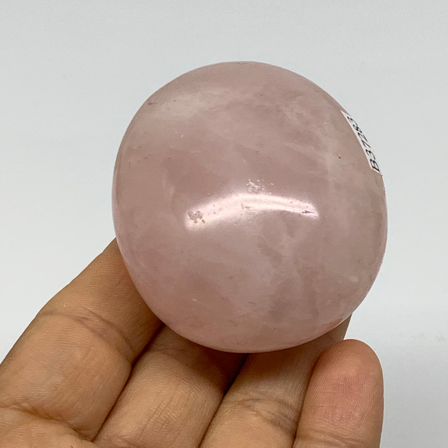 145.5g , 2.3"x2"x1.4", Natural Pink Rose Quartz Palm-stone Crystal, B37283