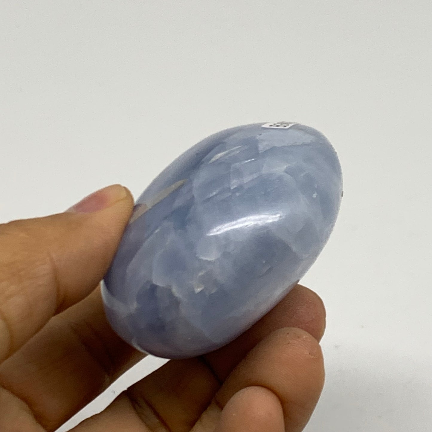 144.2g, 2.4"x2.1"x1.2" Blue Calcite Palm-Stone Polished Tumbled, B38126