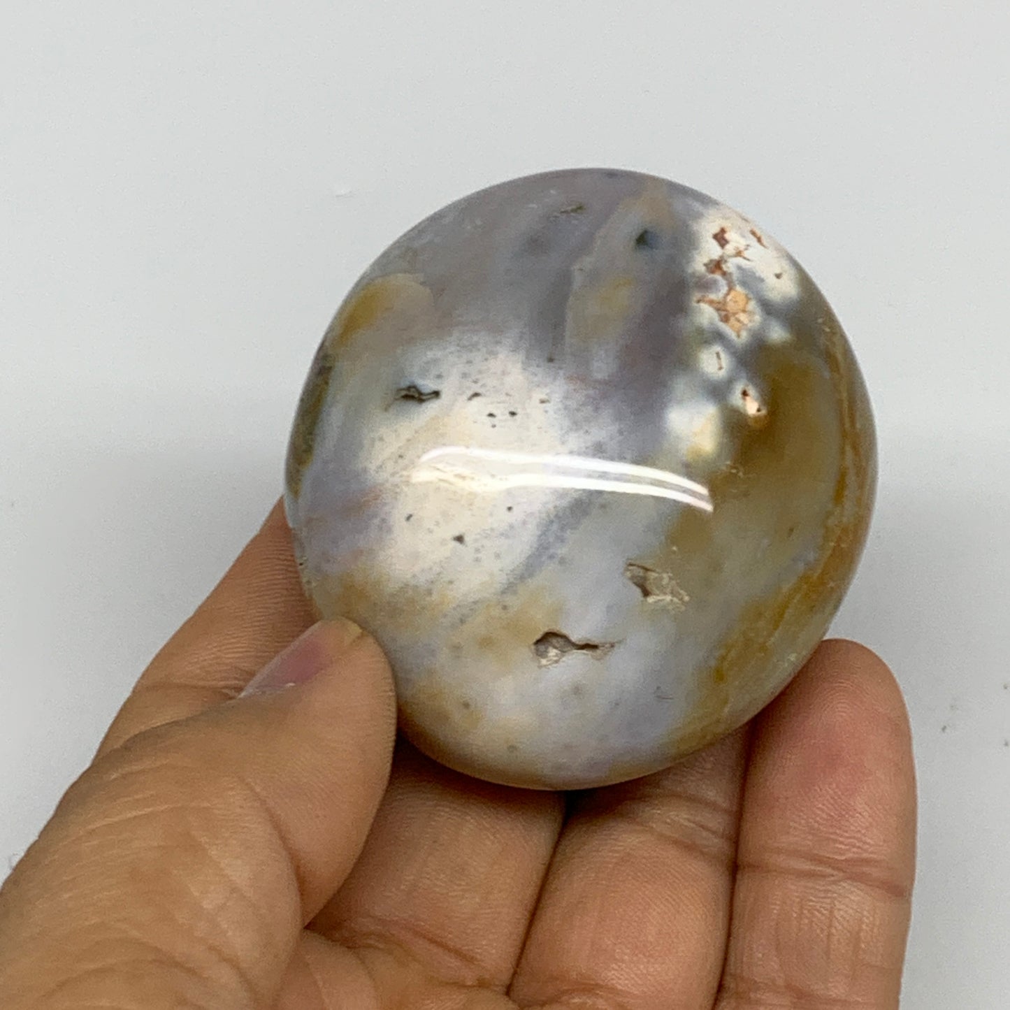 111.4g, 2.1"x1.9"x1.3" Natural Ocean Jasper Palm-Stone Orbicular Jasper, B30770