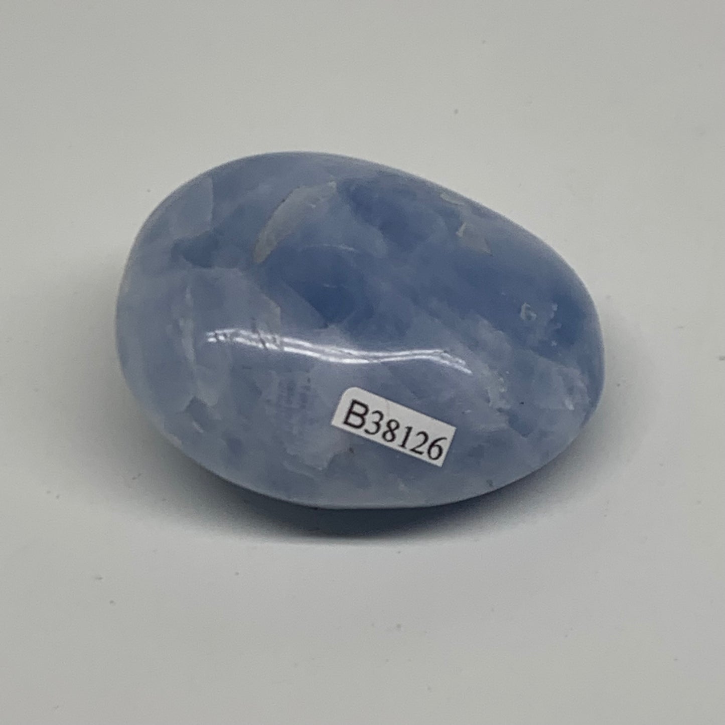 144.2g, 2.4"x2.1"x1.2" Blue Calcite Palm-Stone Polished Tumbled, B38126