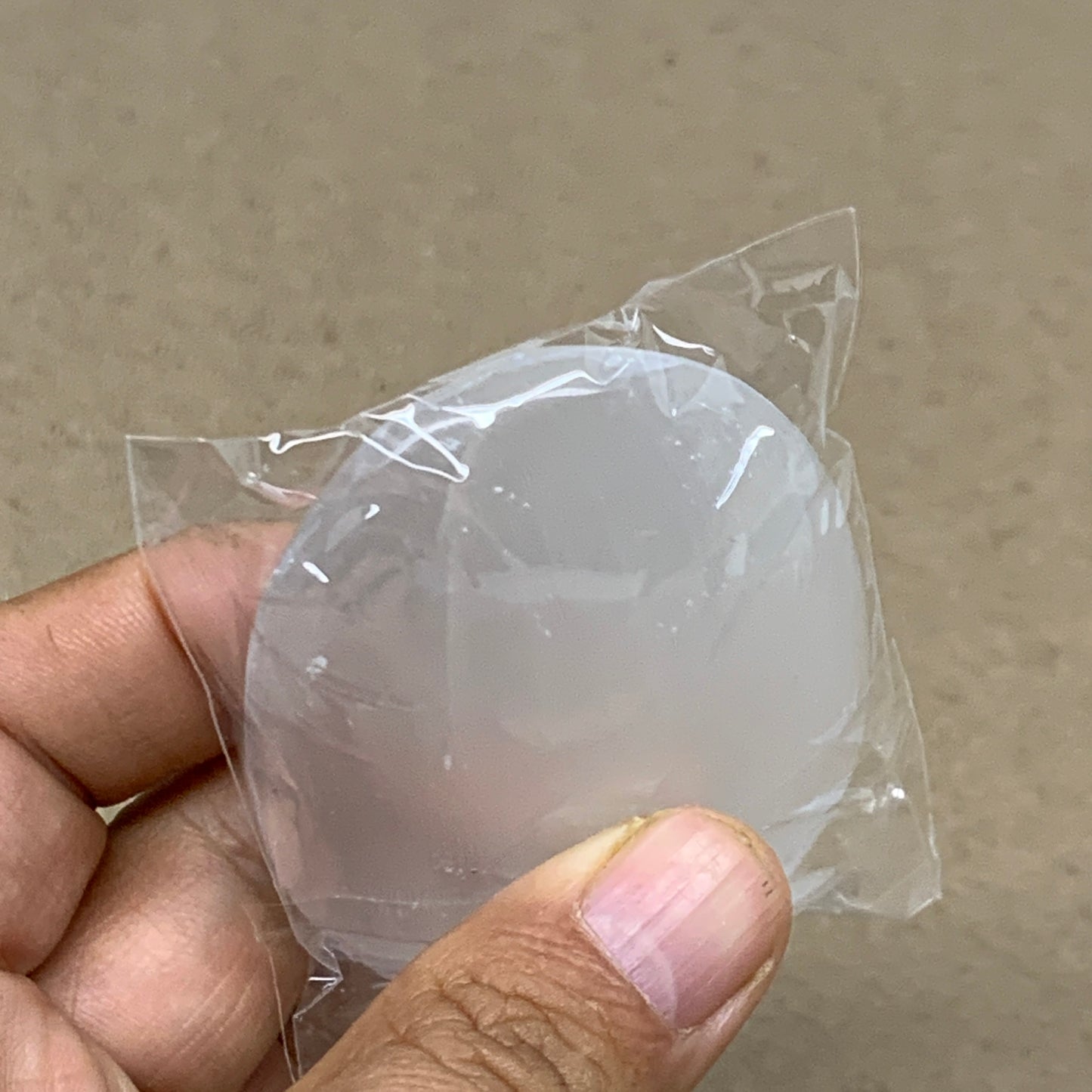 97g, 2.8"x2"x0.9", White Selenite Palmstone Crystal Pillow Reiki, B36374