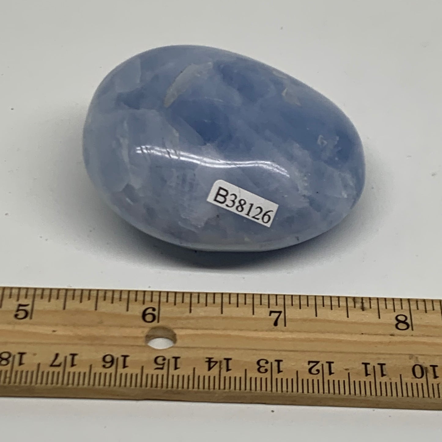 144.2g, 2.4"x2.1"x1.2" Blue Calcite Palm-Stone Polished Tumbled, B38126