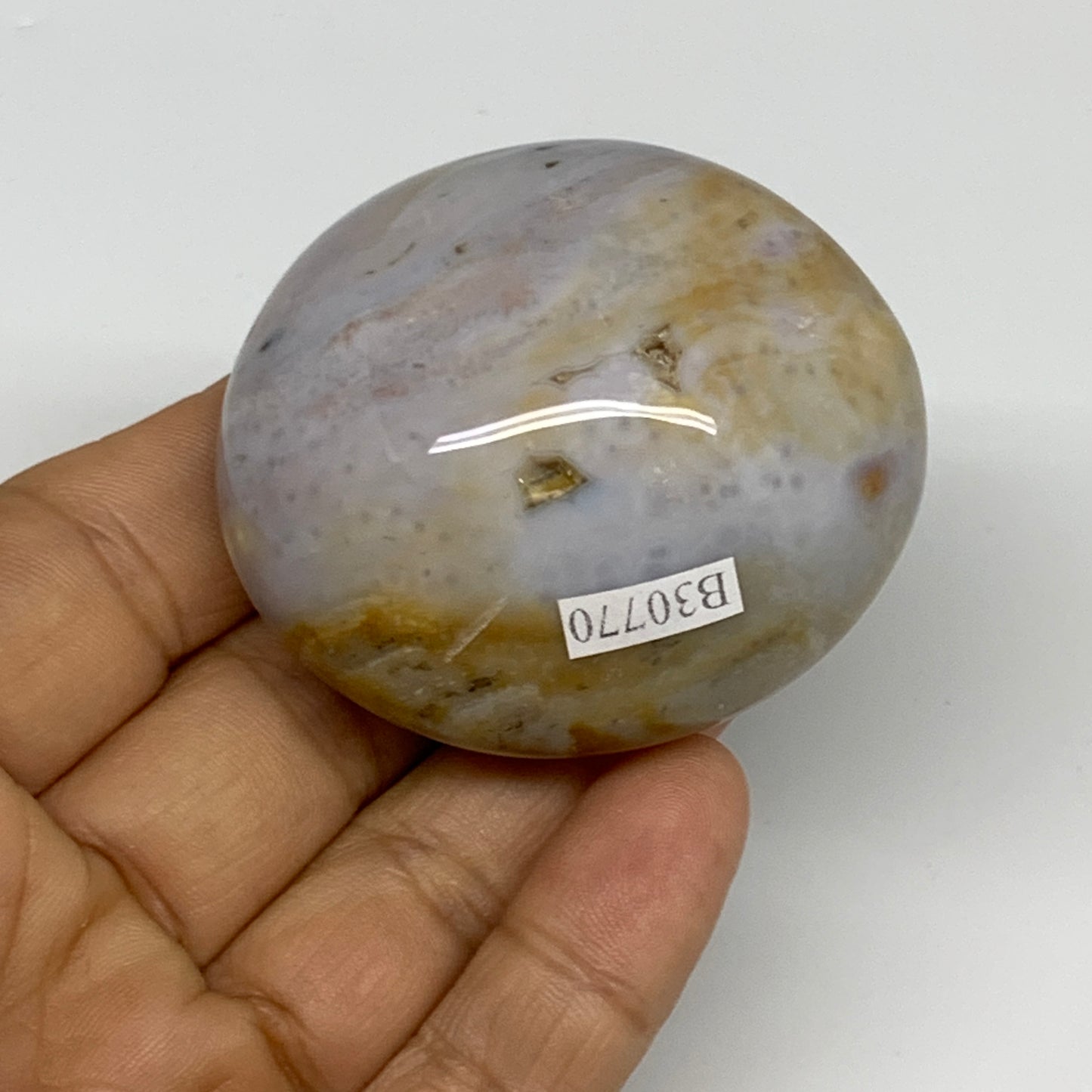 111.4g, 2.1"x1.9"x1.3" Natural Ocean Jasper Palm-Stone Orbicular Jasper, B30770