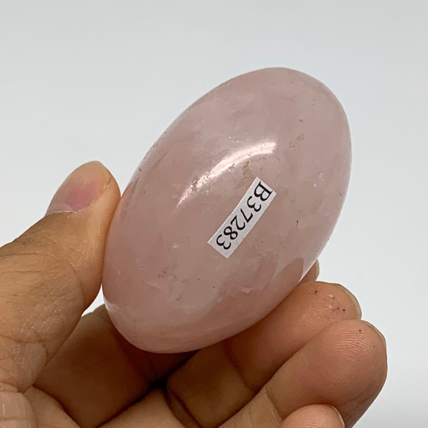 145.5g , 2.3"x2"x1.4", Natural Pink Rose Quartz Palm-stone Crystal, B37283