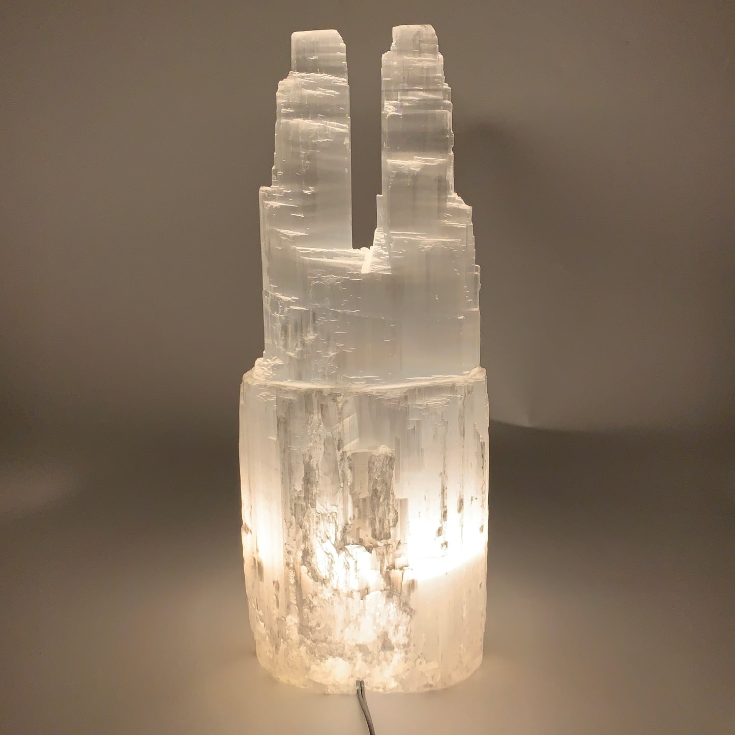 11.2 lbs, 13.7"x5.2"x3.8" Rough Selenite (Satin Spar) Lamp Tower W/Chord, B35759