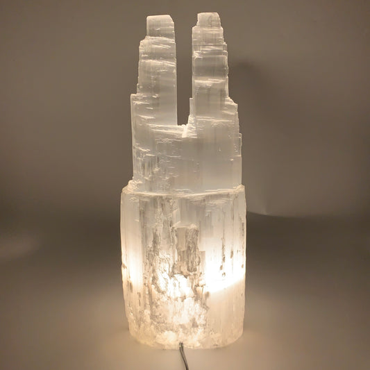 11.2 lbs, 13.7"x5.2"x3.8" Rough Selenite (Satin Spar) Lamp Tower W/Chord, B35759