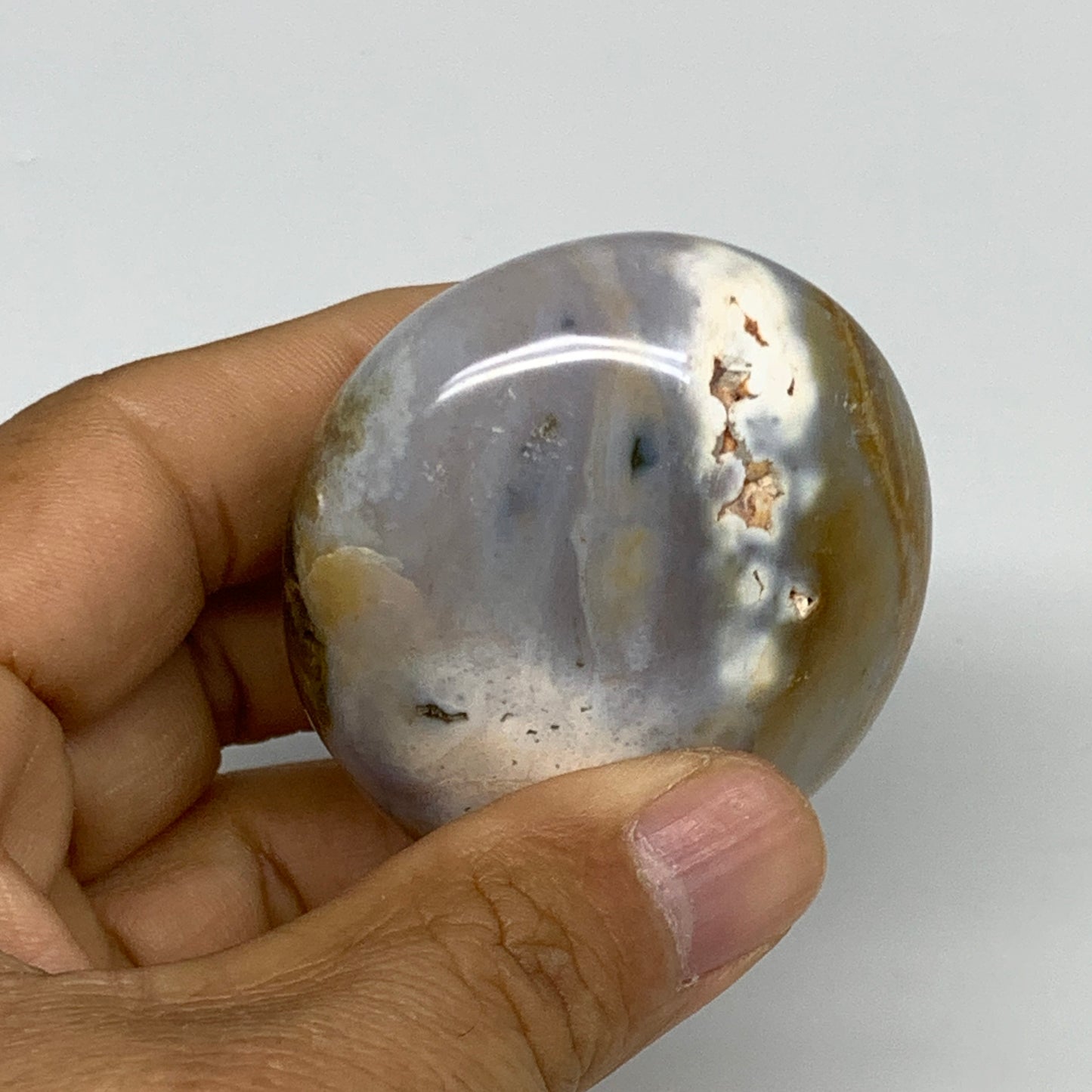 111.4g, 2.1"x1.9"x1.3" Natural Ocean Jasper Palm-Stone Orbicular Jasper, B30770