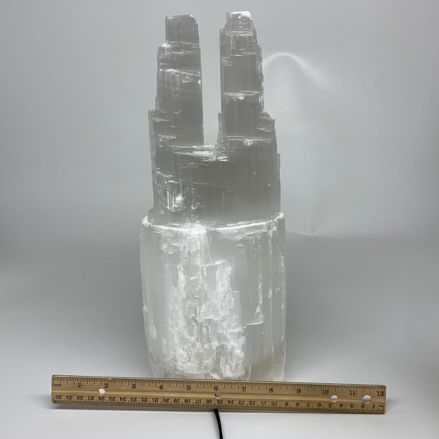 11.2 lbs, 13.7"x5.2"x3.8" Rough Selenite (Satin Spar) Lamp Tower W/Chord, B35759
