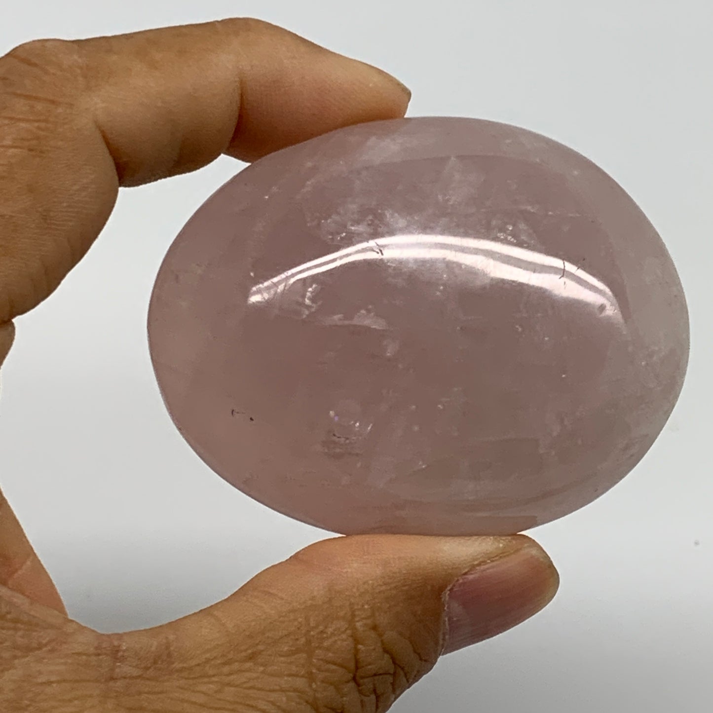 113.1g , 2.4"x1.9"x1.1", Natural Pink Rose Quartz Palm-stone Crystal, B37282