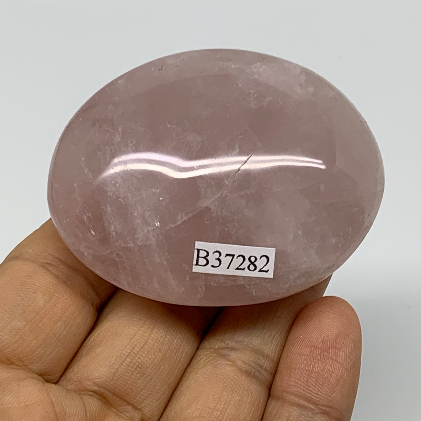 113.1g , 2.4"x1.9"x1.1", Natural Pink Rose Quartz Palm-stone Crystal, B37282