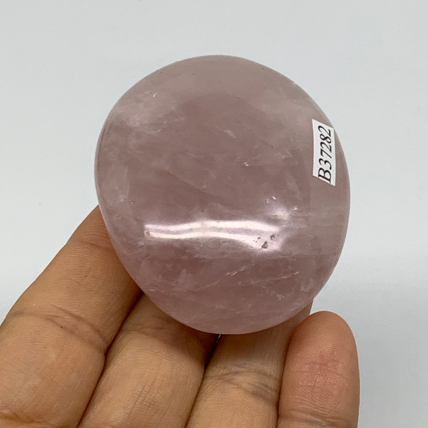 113.1g , 2.4"x1.9"x1.1", Natural Pink Rose Quartz Palm-stone Crystal, B37282