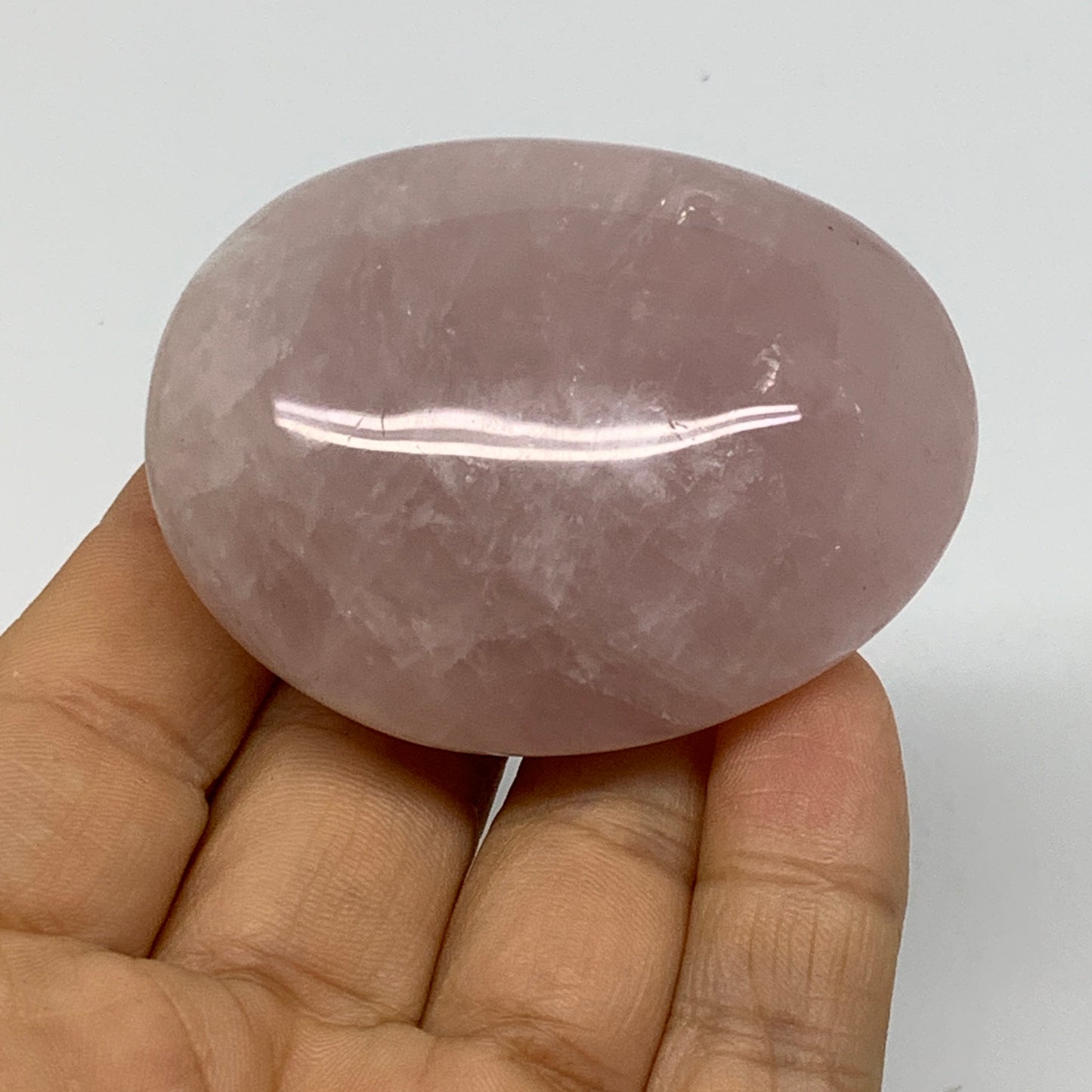 113.1g , 2.4"x1.9"x1.1", Natural Pink Rose Quartz Palm-stone Crystal, B37282