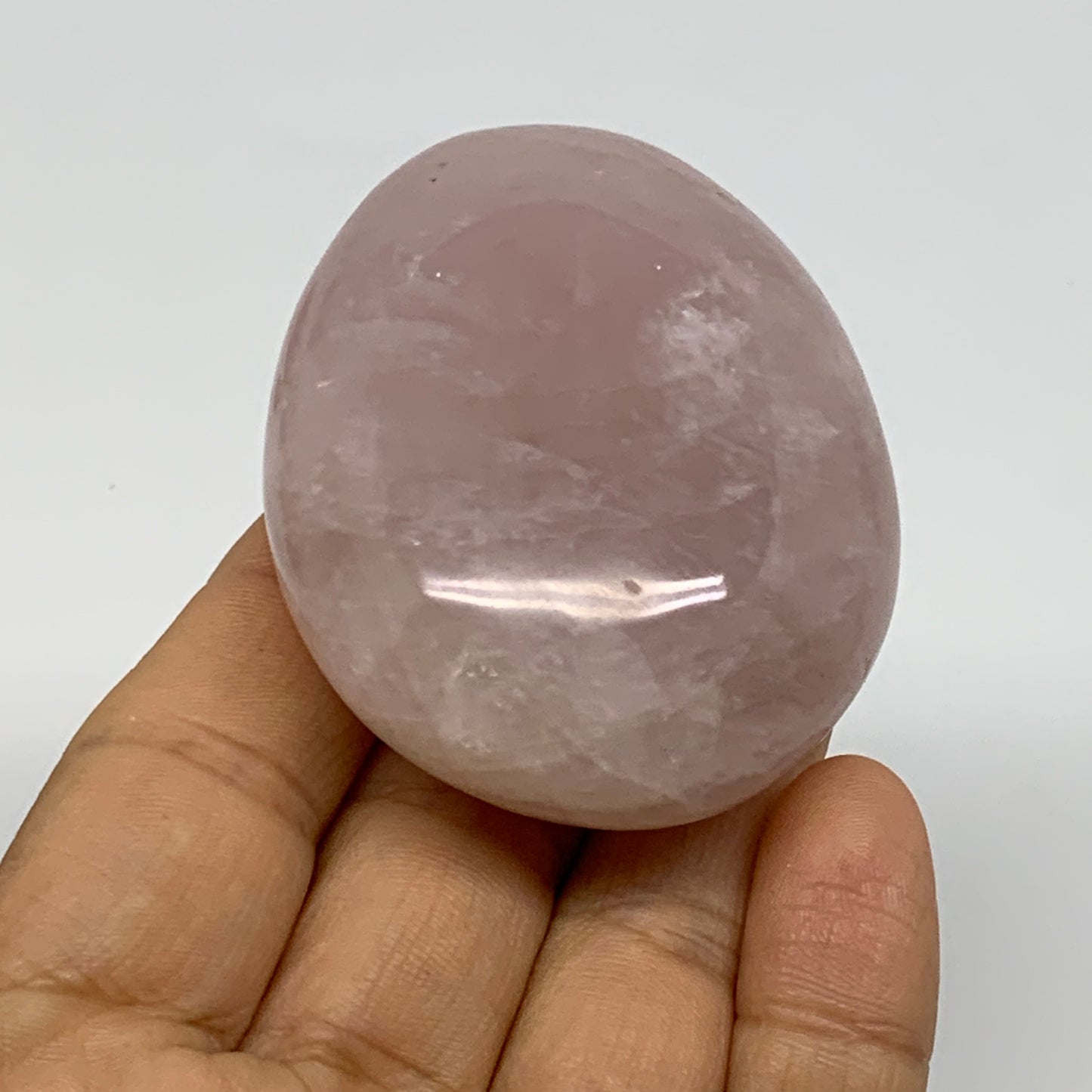 113.1g , 2.4"x1.9"x1.1", Natural Pink Rose Quartz Palm-stone Crystal, B37282