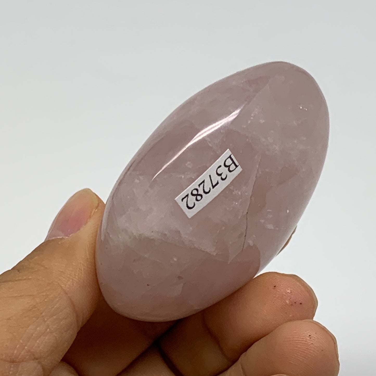 113.1g , 2.4"x1.9"x1.1", Natural Pink Rose Quartz Palm-stone Crystal, B37282