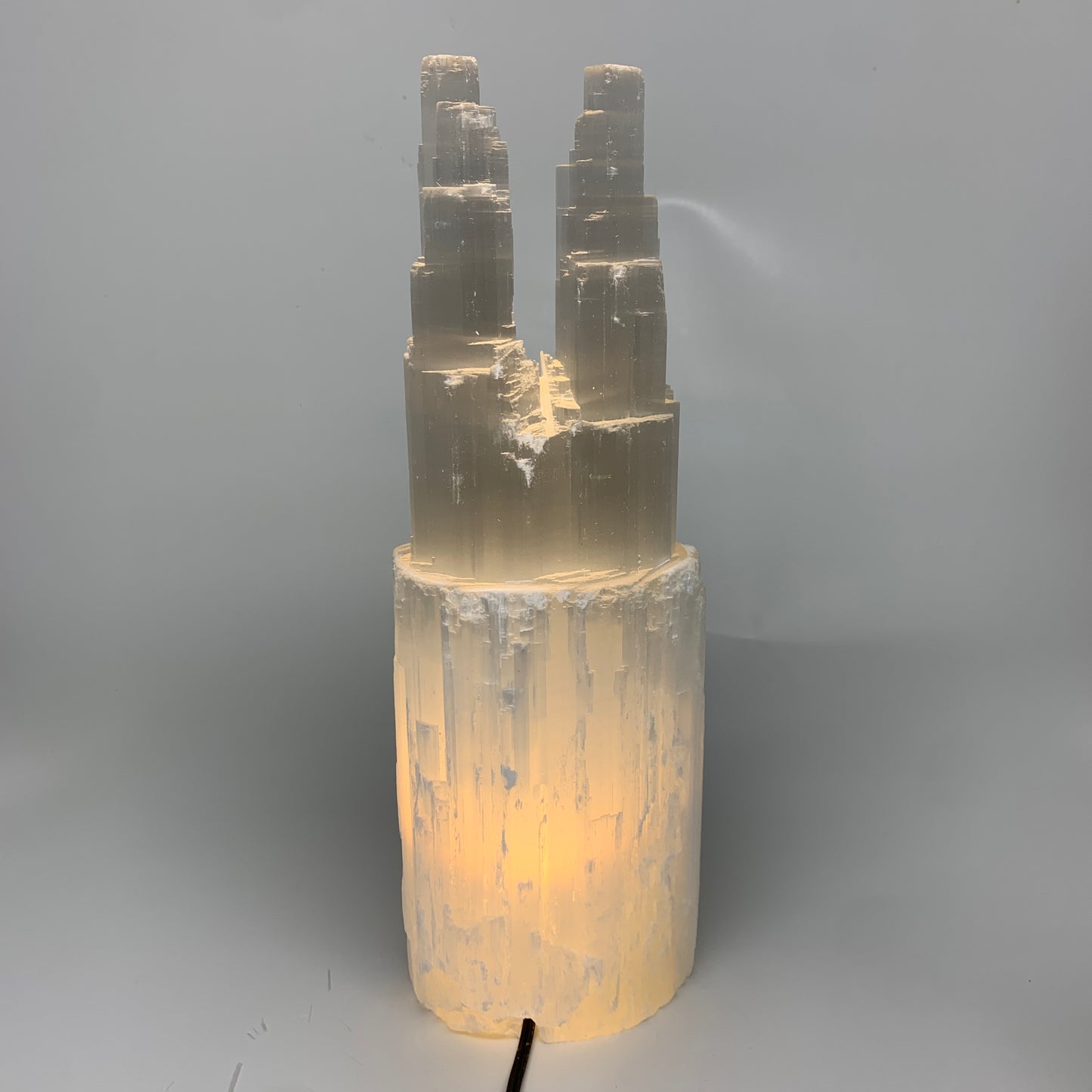 8.2 lbs, 13.5"x4.7"x3.4" Rough Selenite (Satin Spar) Lamp Tower W/Chord, B35760